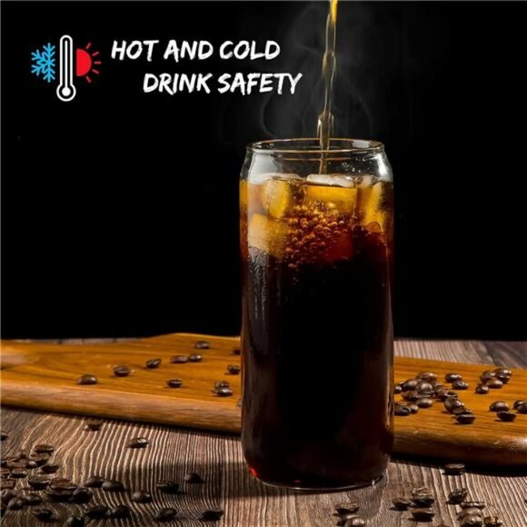 Glass Cups Set with Bamboo Lids Straws Iced Coffee Beer Juice Tea 6 Piece - Picture 5 of 7